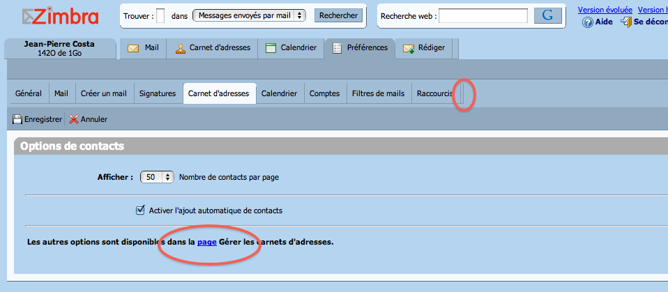 effacer tout le carnet d'adresses Zimbra