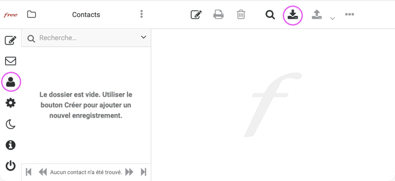 sélection des contacts puis d'importer