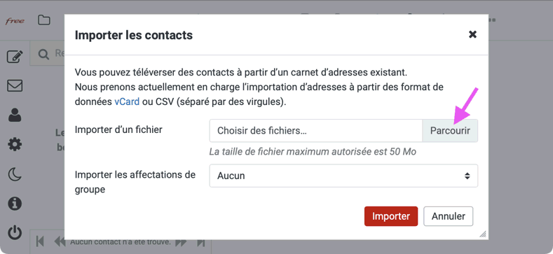Importer les contacts au format vCard.